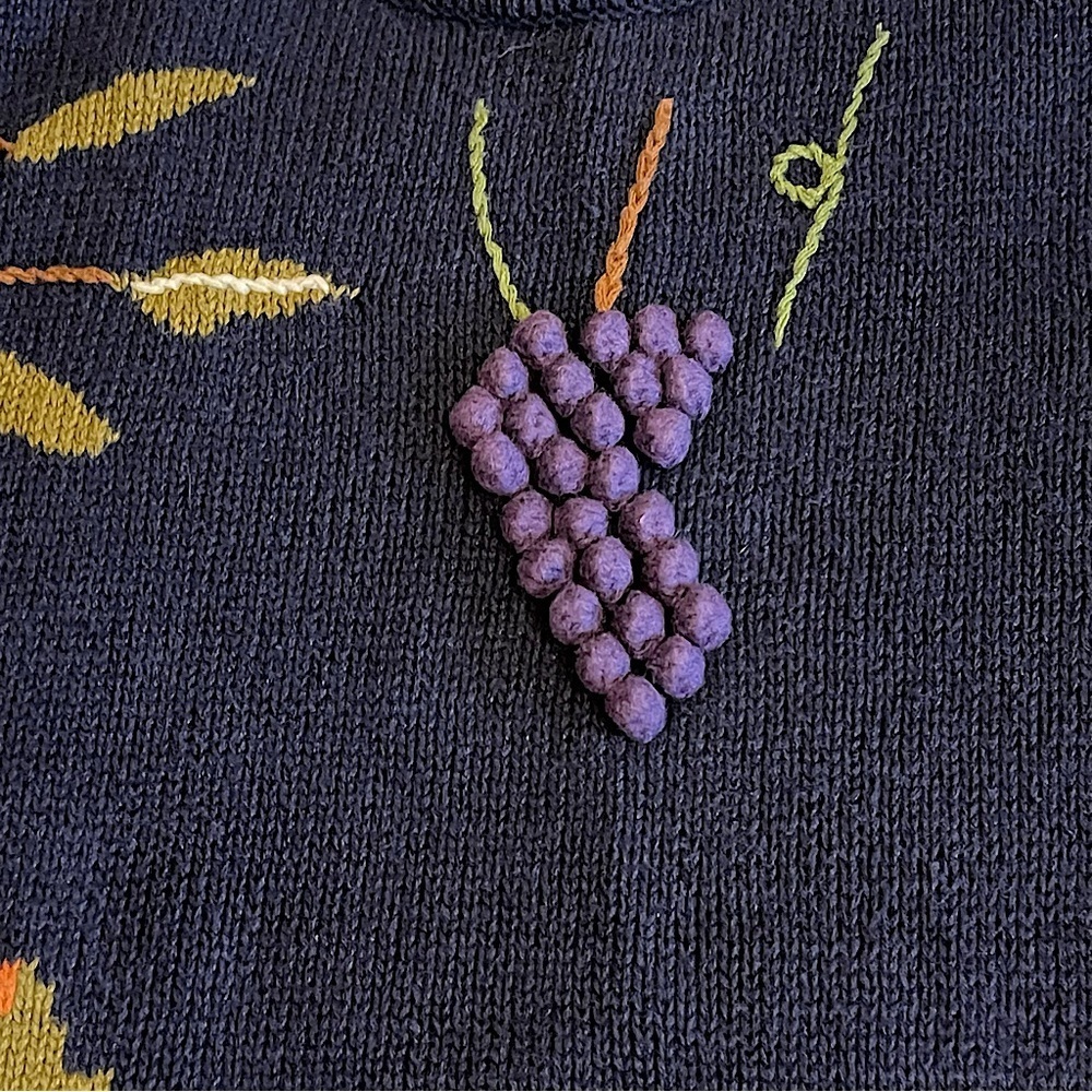 Hasting & Smith Vintage Intarsia Sweater Fall Leaves Grapes Cotton Ramie Size M - Picture 7 of 15